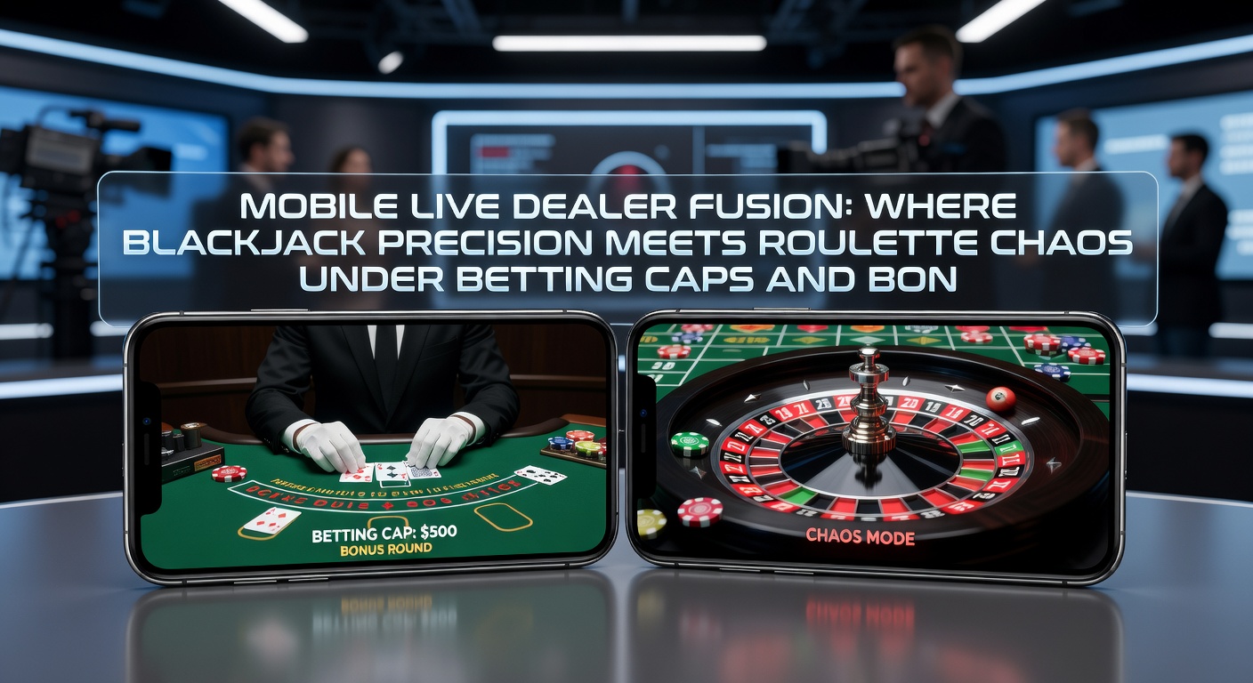 Detaillierter Screenshot einer mobilen App mit fusioniertem Blackjack-Roulette-Tisch, Wettlimits angezeigt und Bonus-Balken im Vordergrund